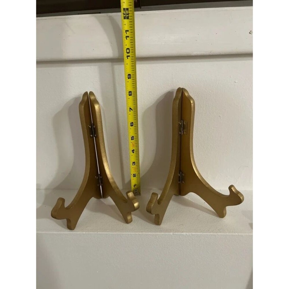Two Photo or Plate Holder Stands Easels Golden